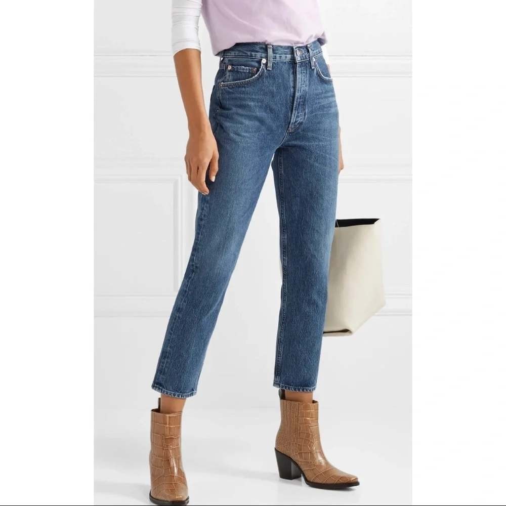 AGOLDE Riley Crop High Rise Straight Leg Jeans Blue Denim Size 30 Western Rodeo